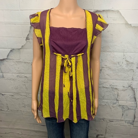 Max Rave Top Polka Dots, Stripes, Flutter Sleeves - Picture 1 of 4